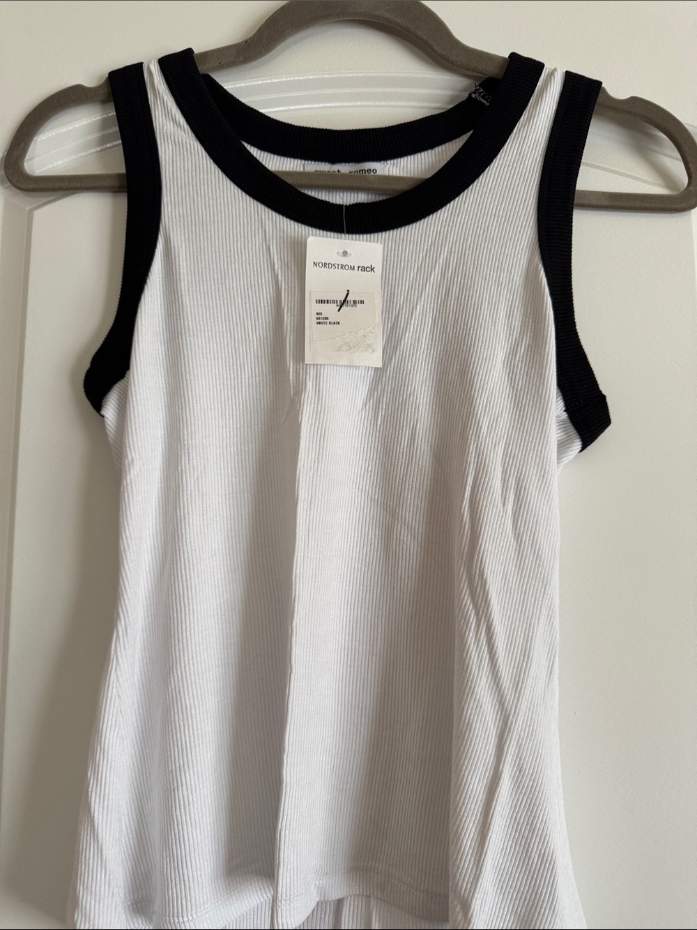 White Ribbed Tank with Black Trim